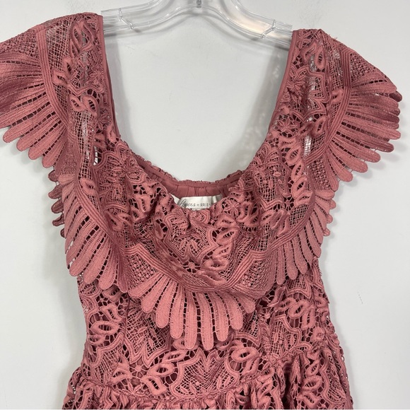 Lovers + Friends DREAM VACAY DRESS In Mauve Pink S Off Shoulder Revolve Lace - Picture 8 of 16